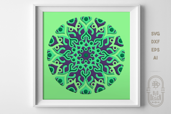 3D SVG Shadow Box Mandala in 4 Layers