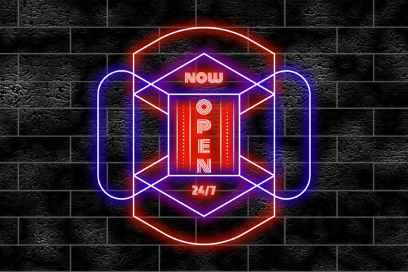Open Sign Neon on Wall. 3D Illustration