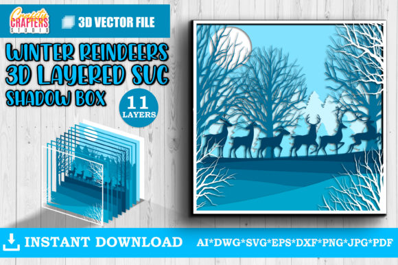 Winter Deer Layered 3D Shadow Box